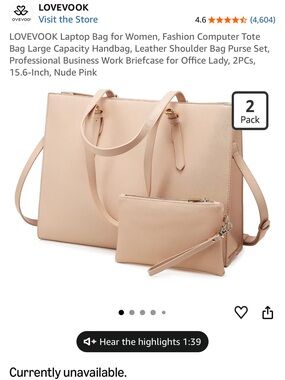 Nude Pink Tote Bag Set - Laptop Tote with Wristlet